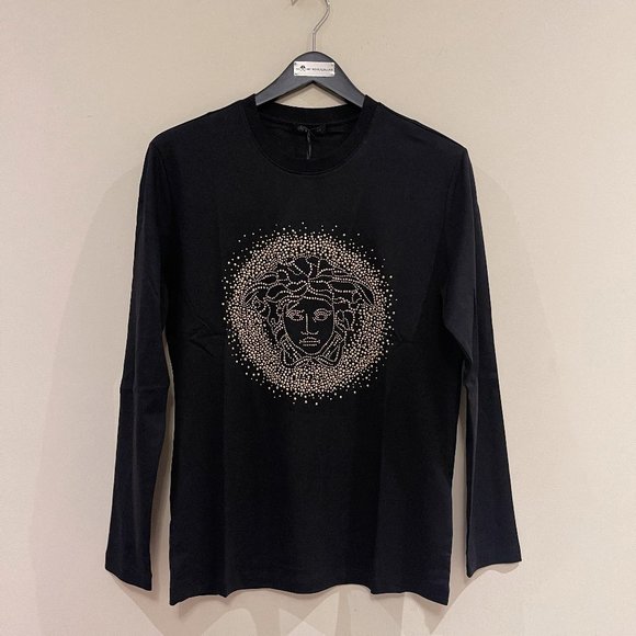 Versace rhinestone-embellished Medusa Long Sleeve T-shirt Sz M